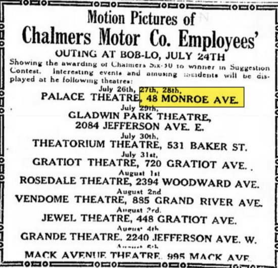 Palace Theatre (Alhambra Theater) - Jul 1916 Ad